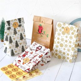 Gift Wrap 12Set Christmas Bag Kraft Paper Bags Santa Claus Snowman Xmas Party Candy Cookie Packaging Pouch Wrapping