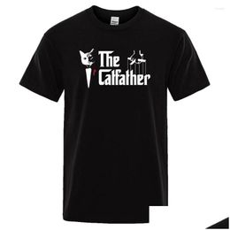 Mens T-Shirts T Shirts The Catfather Cat Printing Tees Crewneck Brand Clothes Casual Oversized Shirt Male Short Sleeve Fashion T-Shi Dhshx