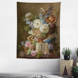 Tapestries Tulip flower and bird oil painting Bohemian garden decoration wall tapestry room fabric