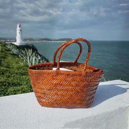 Evening Bags Handmade Straw Bag For Women Summer Holiday Handbag Large Beach Female Hand Woven Drawstring Vegetable Basket Totes Sac