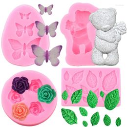 Baking Moulds Butterfly Rose Flowers Mold Silicone Accessories DIY Relief Bear Sugar Craft Chocolate Mould Fondant Cake Decorating Tool