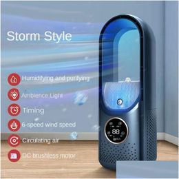 Other Home Garden Portable Bladeless Fans Led Display 6 Speed Silent Desktop Fanless Blade Timer Conditioner Cooling Fan For Offic Dhp7B