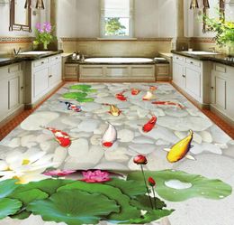 Wallpapers 3d Floor Painting Wallpaper Lotus Carp Bathroom Living Room For Bathrooms