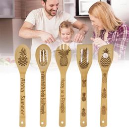 Spoons Safe Bamboo Cooking Utensils Set Of 5 Funny Engraved Wooden With Long Handles Kitchen For Home