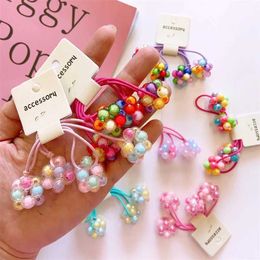 Hair Accessories 2 pieces/set of cute Coloured ball hair ties for girls elastic hair rubber bands baby beads hair ropes pink hair accessories d240514