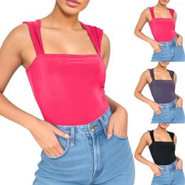 Women's T Shirts Casual Fashion Sexy Solid Color Comfortable Slim Bottoming Elastic Vest Sleeveless One-piece Top Playeras De Mujeres