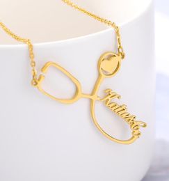 Custom Stethoscope Name Necklace Stainless Steel Gold Chain Choker Nurse039s Customised Charm Necklace For Women Men Bff Jewelr2786871