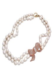 GuaiGuai Jewellery 2 Strands White Rice Pearl CZ Pendant Necklace Handmade For Women Real Gems Stone Lady Fashion Jewellery8149862