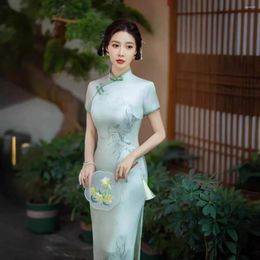 Ethnic Clothing Women Vintage Mandarin Collar Cheongsam Handmade Button Floral Dresses Chinese Style Qipao