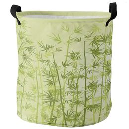 Laundry Bags Green Bamboo Leaves Foldable Basket Large Capacity Hamper Clothes Storage Organiser Kid Toy Sundries Bag