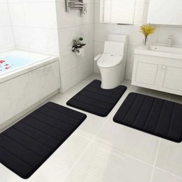 Carpet 3-piece memory foam bathroom carpet gray anti-skid superfine absorbent toilet mat set soft and dry household washable H240514