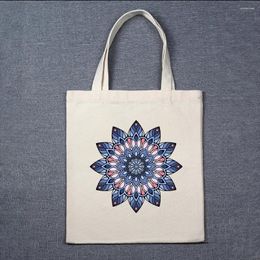 Shopping Bags Mandala Flower Tote Women Eco Linen Reusable Mom Bag Floral Print Handbags For Lady Traveling Beach
