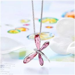 Pendant Necklaces Necklace Cute Dragonfly Pendants Blue Austria Crystal For Women Elegant Party Fine Jewelry Hkd231130 Drop Delivery Dhxwp
