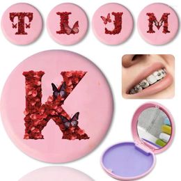 Storage Bottles Brace Orthodontic Organiser Box With Mirror Teeth Retainer Container Case Durable Fake Red Rose Letter Pattern