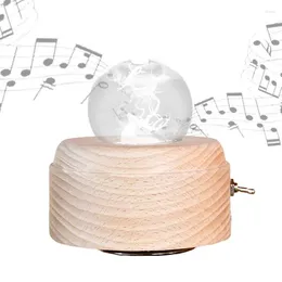 Decorative Figurines 3D Crystal Ball Music Box Creative USB Charging Musical Rotating Globe Novelty Wooden Bedside Lamp Home Decor