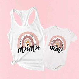 Family Matching Outfits Matching clothes for mom and daughter Rainbow Mom and Mini Tank Top Baby Tight Mom and My Family Clothing Mothers Day Gift T240513