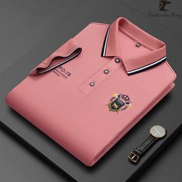 Summer Korean Fashion Mens Polo Shirt Luxury Embroidered Cotton Lapel Collar Short Sleeves y240418