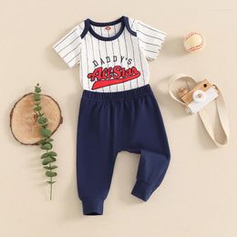 Clothing Sets Baby Boys 2-piece Outfit Striped Letters Print Short Sleeve Romper With Baseball Pants Summer
