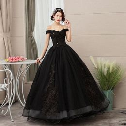2021 New Sexy Black Flowers Appliques Bateau Ball Gown Quinceanera Dresses Lace Up Sweet 16 Dress Debutante Prom Party Dress Custom Mad 307R