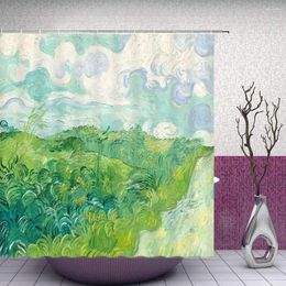 Shower Curtains Abstract Green Country Bathroom Curtain Fabric Waterproof Polyester With Hooks