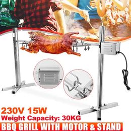 Tools Stainless Steel Electric Motor Outdoor Rotisserie BBQ Spit Roaster Grill Rod Camping Barbecue Kits EU Plug 15W 230V