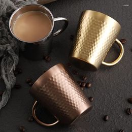 Mugs Hammered Texture Coffee Cup 304 Stainless Steel Double Wall Anti-scalding Handle Tea Juice Drink Milk Travel Mug