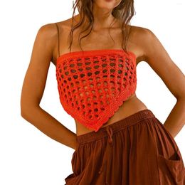 Women's Tanks Crochet Tube Tops Summer Strapless Hollow Out Back Tie Knot Bandeau Hair Bandanas