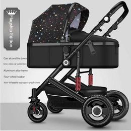 Strollers# New Luxury Baby Stroller 2 in 1Portable baby carriageHigh Landscape Reversible StrollerGold Travel Pramcarriage H240514