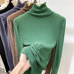 Women's Polos Green Sexy Women Blouses Slim Tights Mesh Sweater High Neck Long Sleeve Skinny Blouse Shirt Lady Top T-shirt Girl Spring Cloth