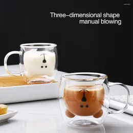Wine Glasses 250ml Glass Cup Cute Bear Animal Double Wall Coffee Mug With Handle Milk For Kids Christmas Gift