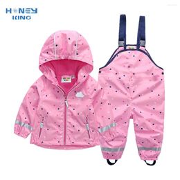 Clothing Sets HONEYKING Children's Raincoat Suit Baby Waterproof Overalls Pants Girls Jumpsuit For Kids Jacket And Trousers Set