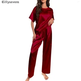 Home Clothing Women's Silk Pyjama Sets Loose Comfortable Long Sleeve Top Pants Robe Casual Nightwear Pyjama Pour Femme