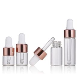 1ml 2ml 3ml 5ml Small Clear Glass Essential Oil Bottles Mini Glass Vial With Dropper and Rose Gold Cap Tgwjr Uphrl