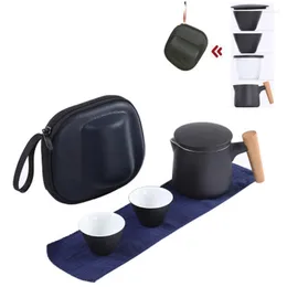 Teaware Sets Portable 1Teapot 2Teacup Set With Travel Bag Chinese Kungfu Tea Philtre Mug Ceramic Quick Cups Outdoor Sport Teapot Drinkware