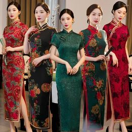 Ethnic Clothing 10 Color Traditional Chinese Cheongsam For Women Retro Elegant Floral Print Long Dresses Improved Slim 5XL Plus Size