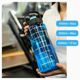 Water Bottles Sports Bottle Large Capacity Plastic Cup Leak-proof With Straw And Time Marker For Home Outdoor