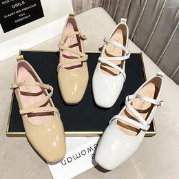 Casual Shoes 2024 Japanned Leather Square Toe Grandma Women Loafers Shiny Narrow Band Buckle Belt Moccasins Woman Flats Plus Size 40/42