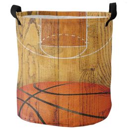 Laundry Bags Basketball Ball Retro Stripe Foldable Basket Large Capacity Hamper Clothes Storage Organiser Kid Toy Bag