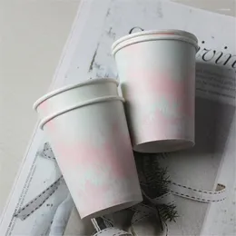 Disposable Cups Straws 100pcs Net Red Valentine's Day Wedding Couple Cup Thick Paper 250ml Coffee Soy Milk Tea Juice Water Drinking