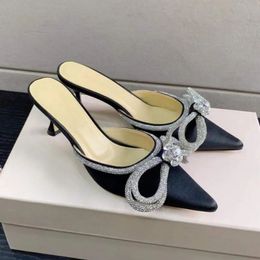 Mach Satin Bow Pumps Crystal Embellished Evening shoes 65mm stiletto Heels sandals women medium heels Luxury Designers ankle strap Dress shoe factory 031025