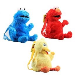 3 style 45cm Sesame Street Plush Backpack Red Elmo Blue Cookie Guy Yellow Big Bird Plush Bag Childrens School Bag 240513