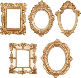 5PCS Vintage Resin Picture Frame, Oval Rectangle Wall Hanging Antique Photo for Jewellery Display Holiday Party Christmas Hotel Decor