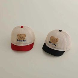 Caps Hats New Summer Children Mesh Hollow Out Fast Dry Cartoon Bear Peaked Cap Boy Kid Patch Fashion Caps Girl Baby Cotton Sunscreen Hats Y240514