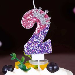 5Pcs Candles 1pcs Sparkling Digital Purple Candle Princess Crown Themed Cake Candle Birthday Party Wedding Gatherings Cake Topper Decoration