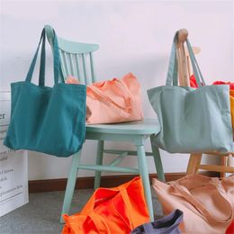 Storage Bags Large Capacity Beige Canvas Tote Handbags Reusable Foldable For Women Girls Pocket School Grocery Bag Shopper