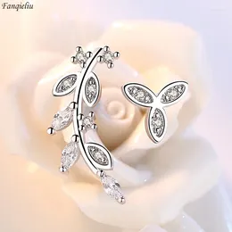 Stud Earrings Fanqieliu 925 Silver Needle Jewelry Fashion Leaf Crystal Zircon For Woman FQL23697
