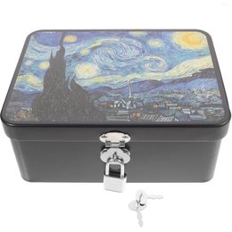 Gift Wrap Storage Tin Box With Lock Display Case Bin Jars Piggy Bank Tinplate Can Jewellery Organiser