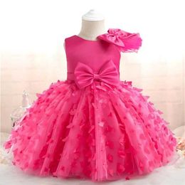 Girl's Dresses Baby Girl Party Dress 2024 New 3D Butterfly Mesh Princess Dress Toddler Kids 1st Birthday Baptism Gown Christening Wedding Dress Y240514