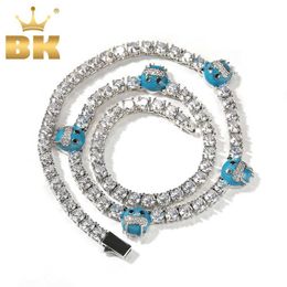 Tennis BLING KING Luminous Blue Smile Face 5mm Tennis Chain Necklace High Quality Cubic Zirconia Necklace Womens Hip Hop Jewelry d240514