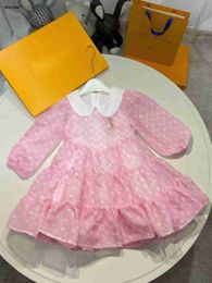 Top baby dresses designer girl Cake skirt Size 110-160 lapel child dress Pearl logo decoration toddler frock Dec20